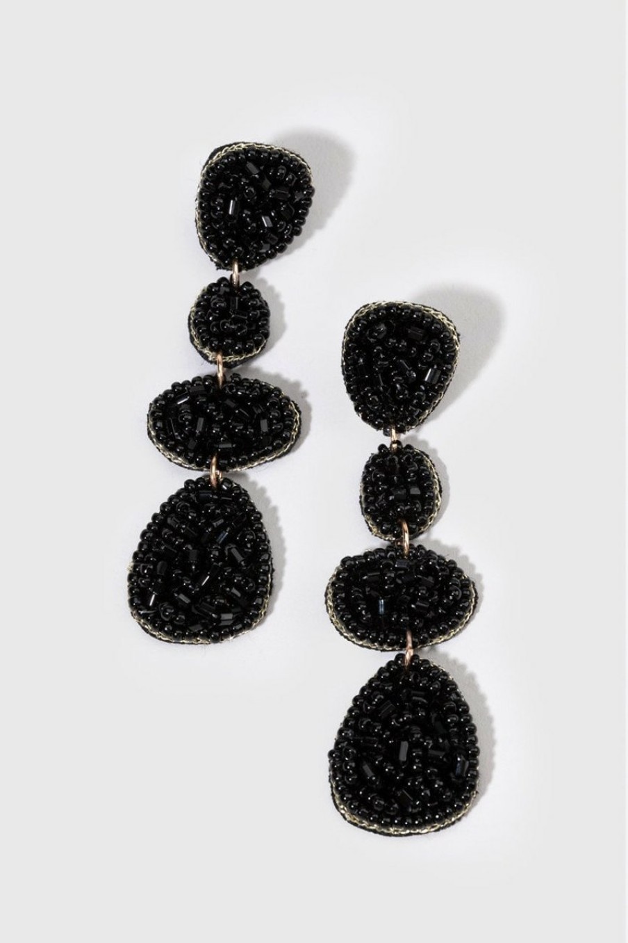 Francesca's Evy Geo Shape Seedbead Chandelier Earrings Black Earrings