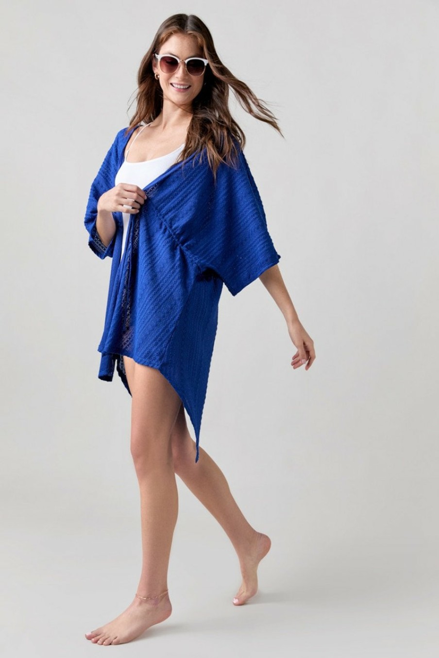 Francesca's Stella Solid Tie Waist Cover Up Cobalt Swim Cover Ups