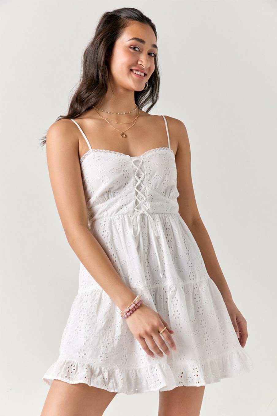 Francesca's Marta Tie Front Eyelet Mini Dress Dresses