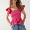 Francesca's Bella Ruffle Sleeve Bow Back Blouse Tops