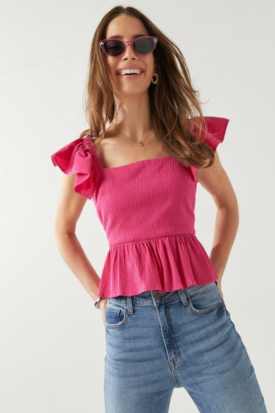 Francesca's Bella Ruffle Sleeve Bow Back Blouse Tops