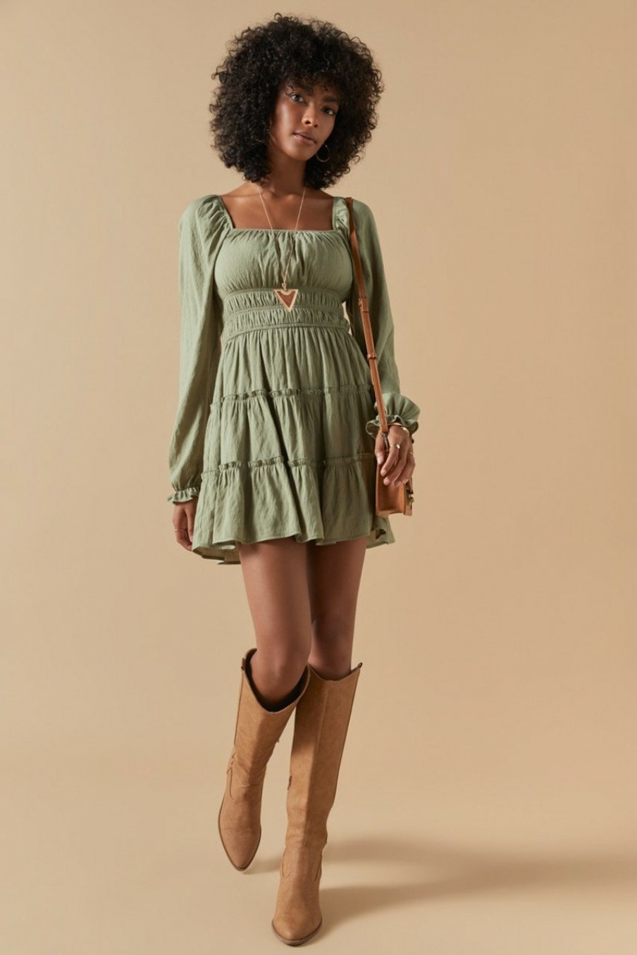 Francesca's Whitney Waisted Emma Dress Sage Green Dresses