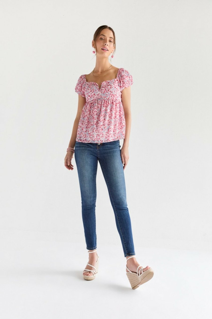 Francesca's Cynthia Wire All Over Blouse Pink Tops