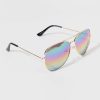 Francesca's Rainbow Mirrored Lenses Aviator Sunglasses Gold Sunglasses