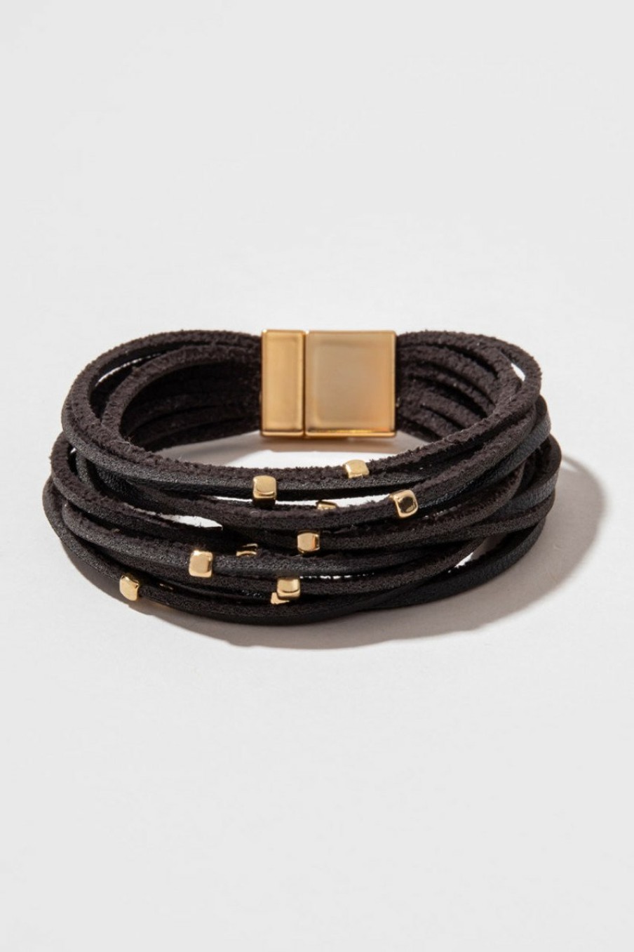 Francesca's Kimberly Beaded Leather Strap Bracelet Black Bracelets