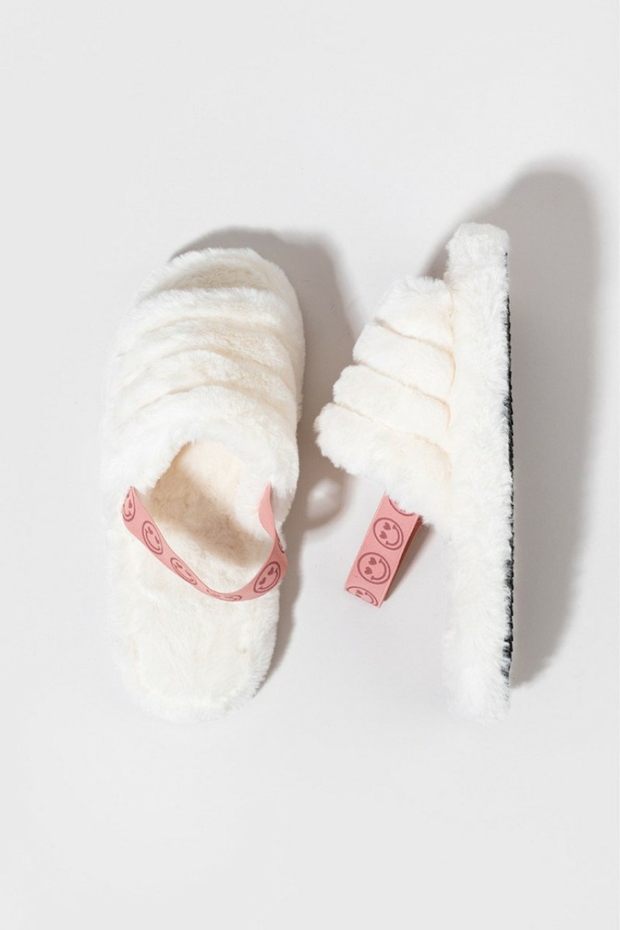 Francesca's Anna Smiley Strap Slippers Ivory Slippers