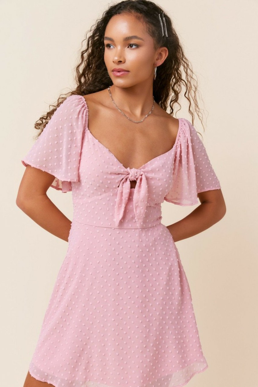 Francesca's Poppy Tie Front Clip Dot Dress Dresses