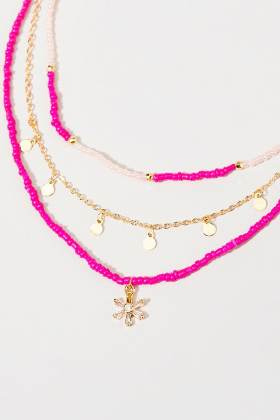 Francesca's Chelsie Bright Bead Flower Necklace Fuchsia Necklaces