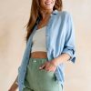 Francesca's Fray Tencel Button Down Shirt Tops