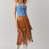 Francesca's Shelley Fringe Tiered Midi Skirt Brown Skirts