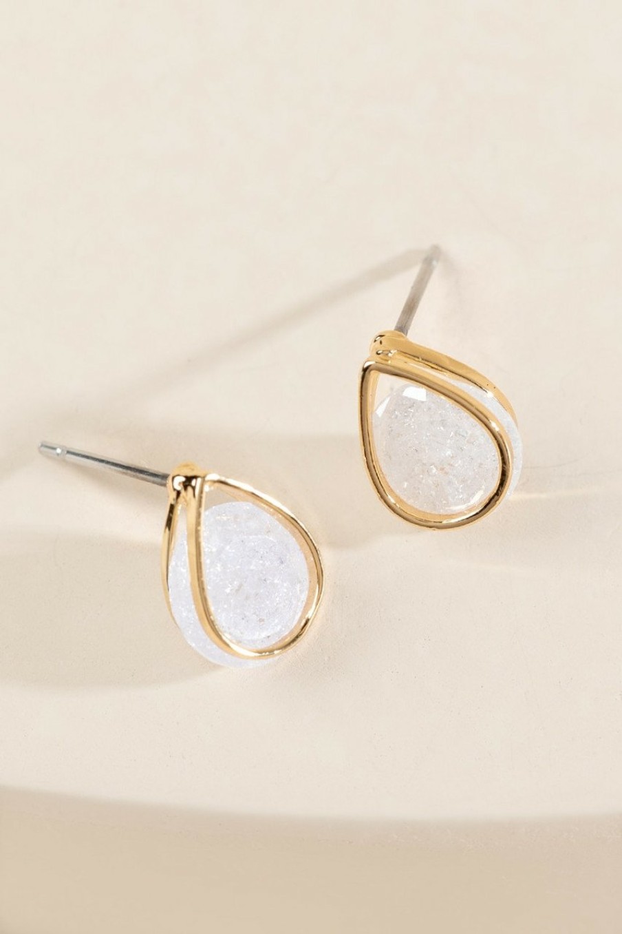 Francesca's Daphne Crackle Cz Teardrop Studs White Earrings