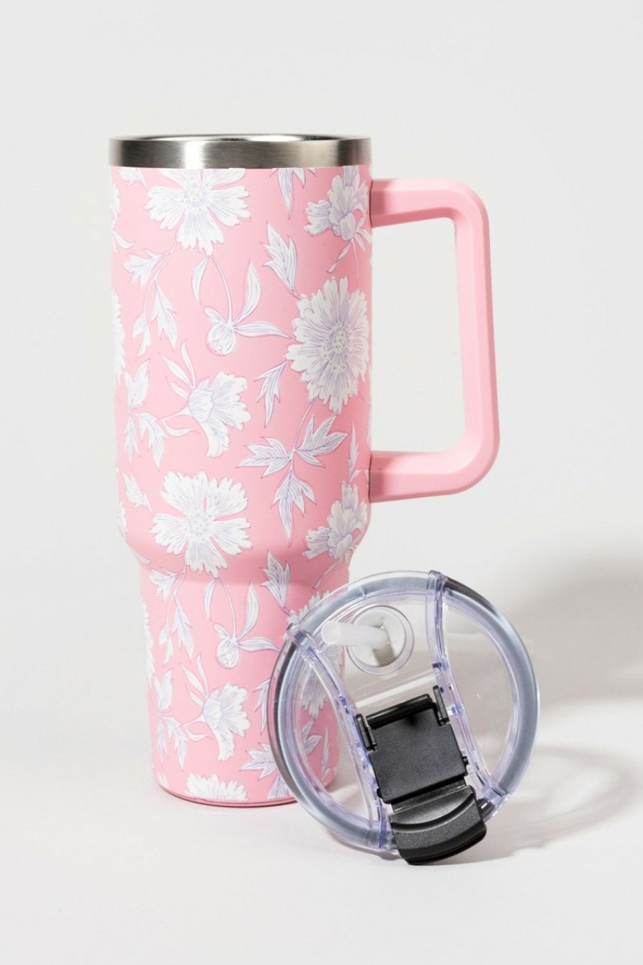 Francesca's Janet Floral 40Oz Stainless Steel Mug Pink Drinkware