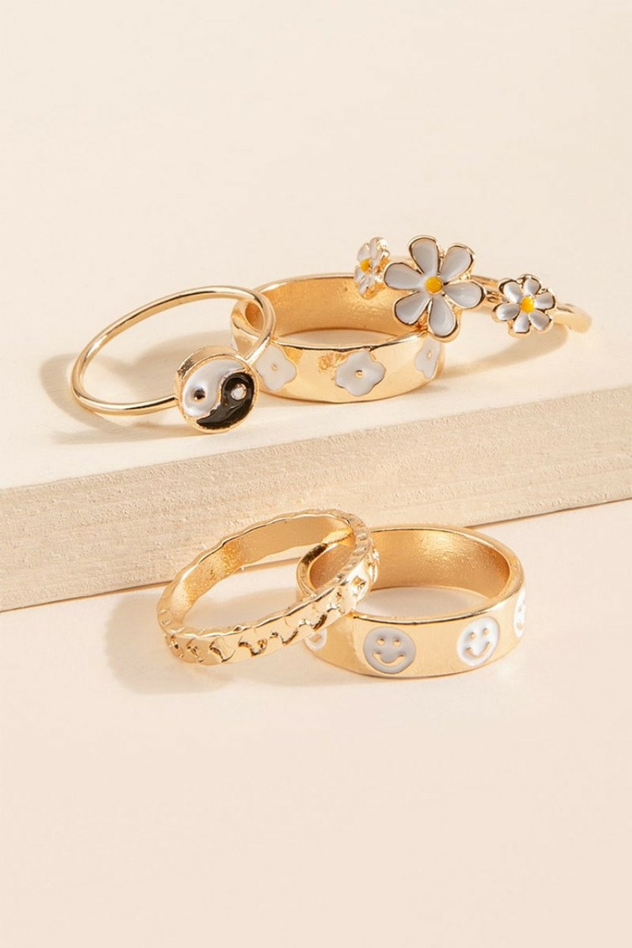 Francesca's Alina Icon Ring Set Ivory Rings