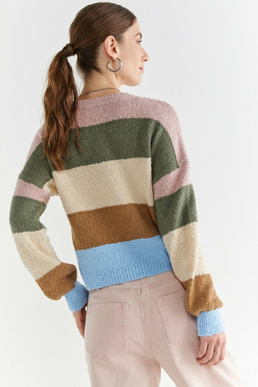 Francesca's Adele Stripe Teddy Pullover Multi Tops