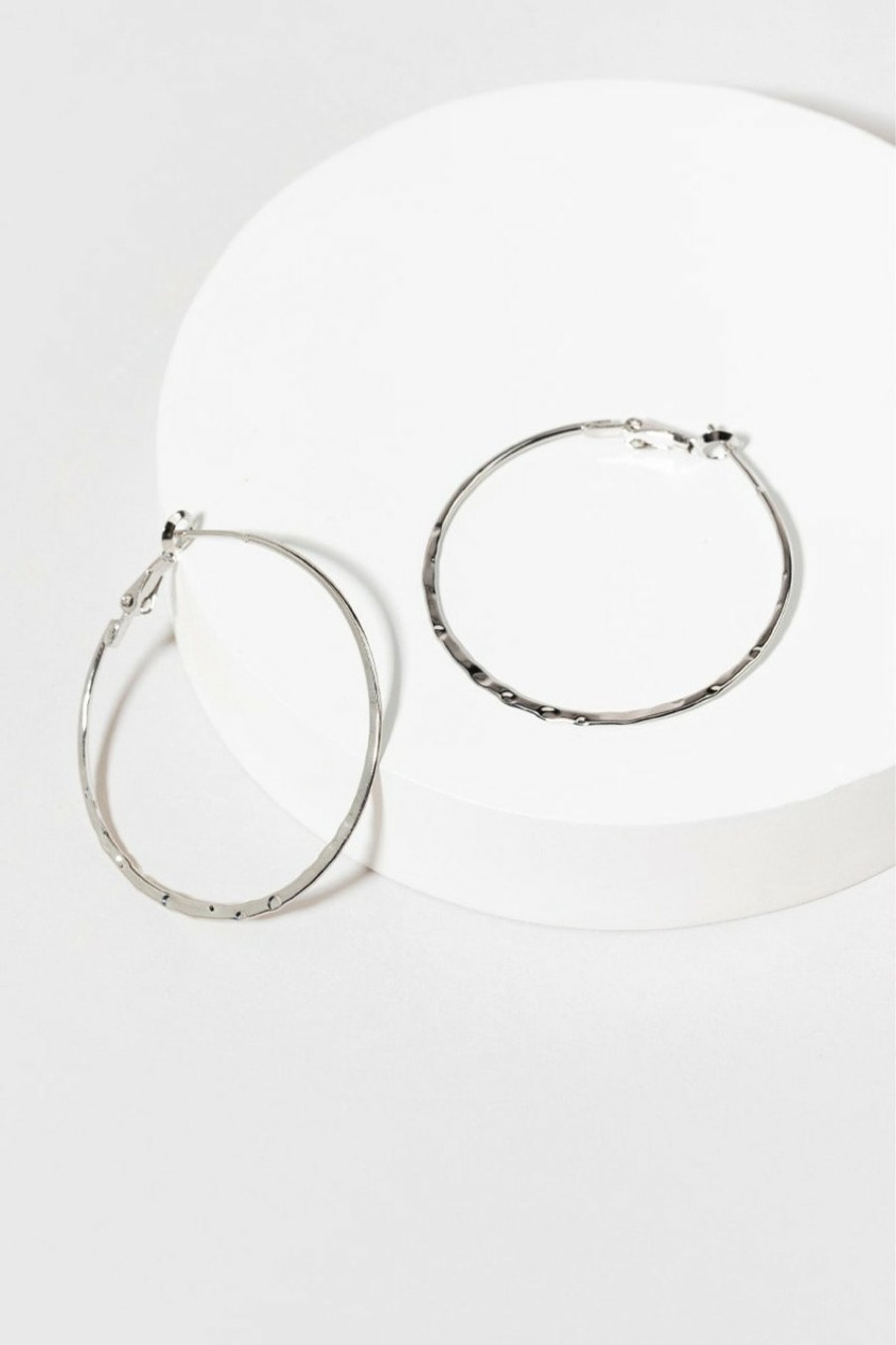 Francesca's Lily Thin Hammered Hoop Earrings Silver Earrings