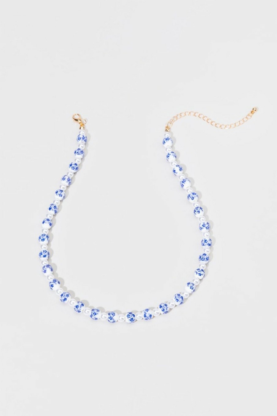 Francesca's Nicolette Pearl Flower Bead Station Necklace Blue Necklaces