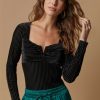 Francesca's Natalie V-Wire Velvet Bodysuit Tops