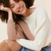 Francesca's Tess Ribbed Color Block Dolman Sweater Ivory Tops