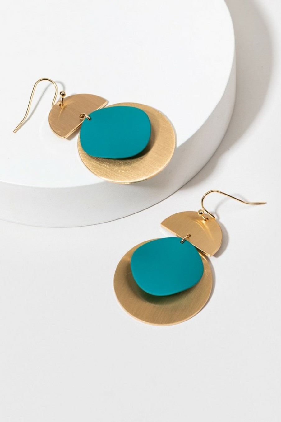 Francesca's Marsha Epoxy Coin Chandelier Earrings Teal Earrings