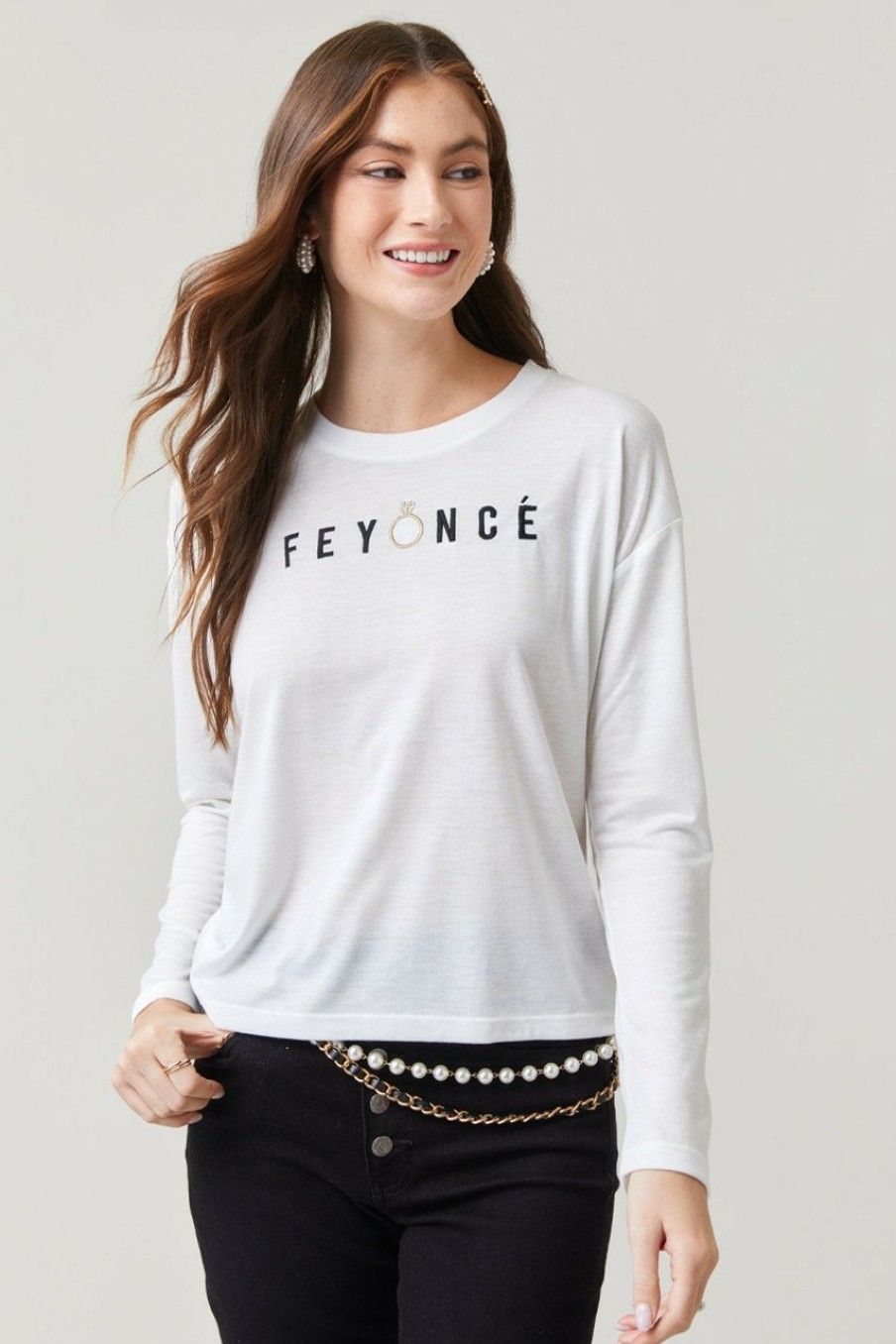 Francesca's Feyonce Long Sleeve Top White Tops