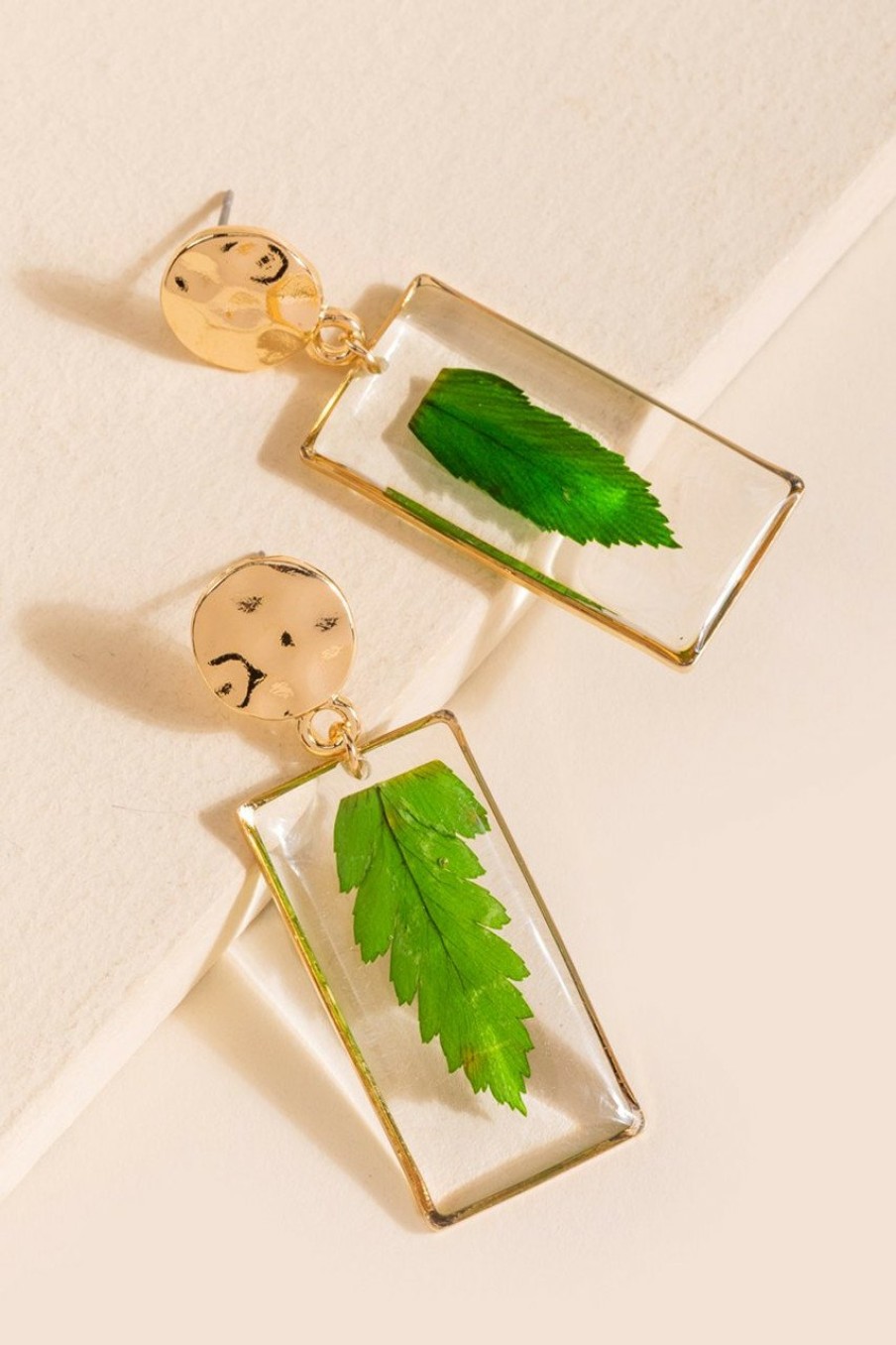 Francesca's Julia Hammered Leaf Drop Earrings Green Earrings