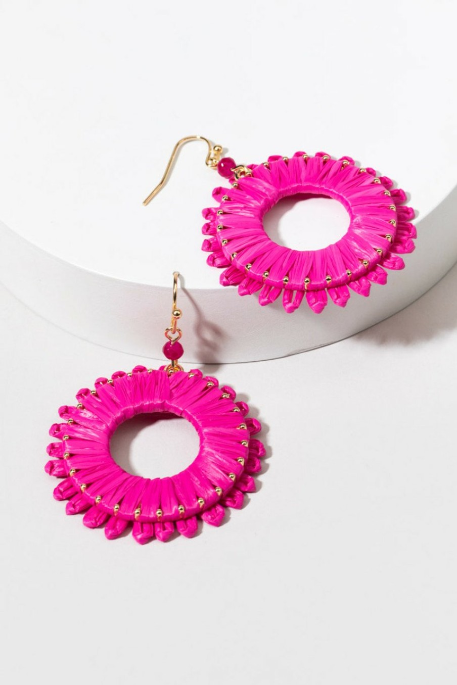 Francesca's Emma Raffia Circle Drop Earrings Pink Earrings