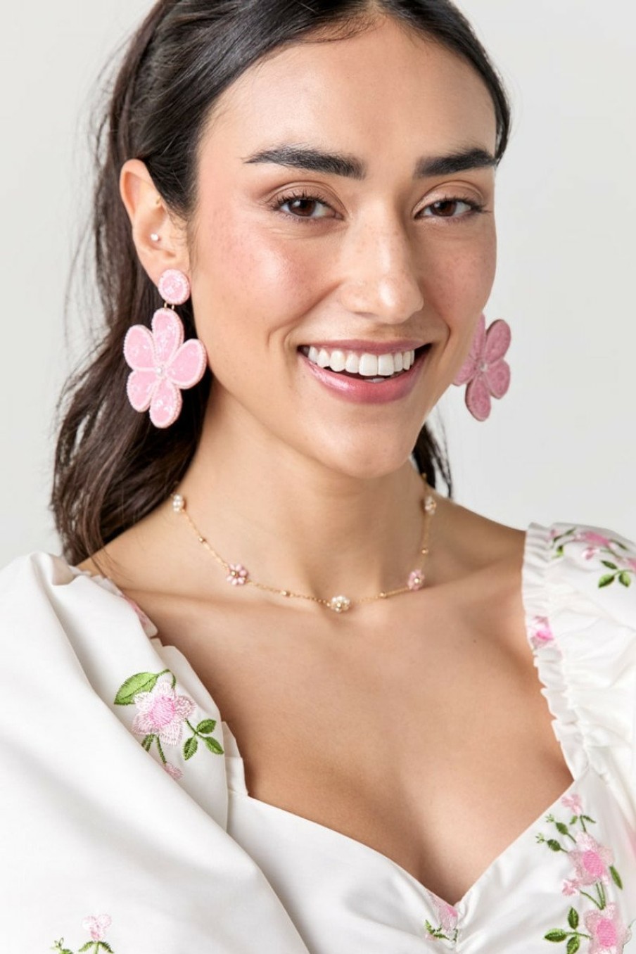 Francesca's Cher Seedbead Flower Earrings Pale Pink Earrings