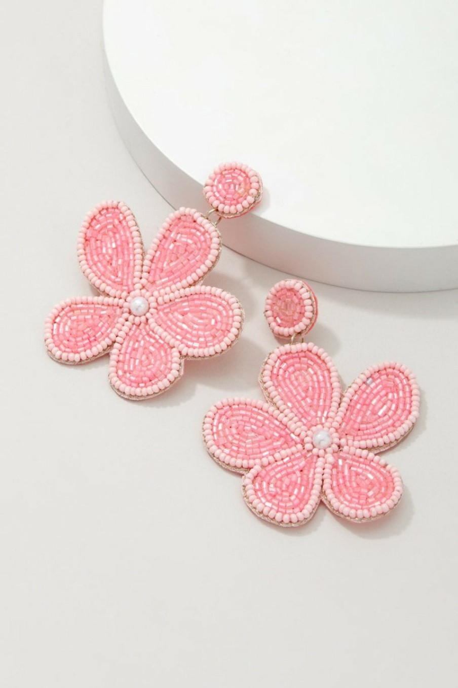 Francesca's Cher Seedbead Flower Earrings Pale Pink Earrings