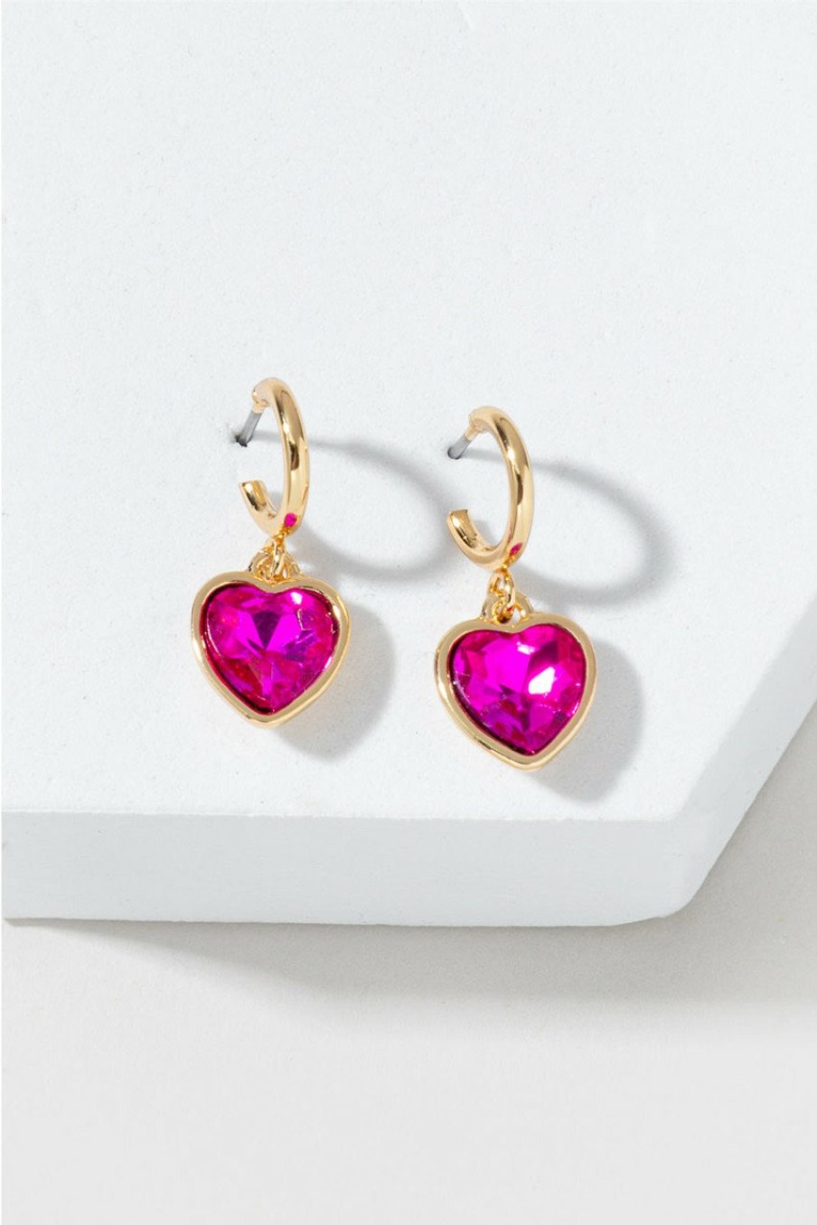 Francesca's Arlette Heart Charm Huggie Hoop Earrings Pink Earrings