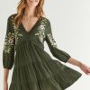 Francesca's Lessie Flower Embroidered Mini Dress Olive Green Dresses