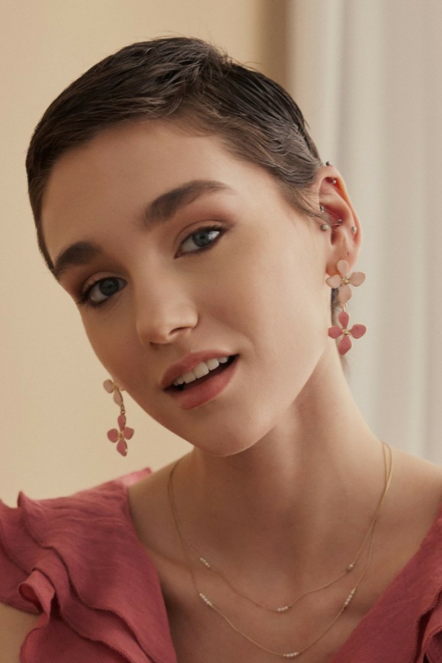 Francesca's Livia Flower Earrings Pink Earrings