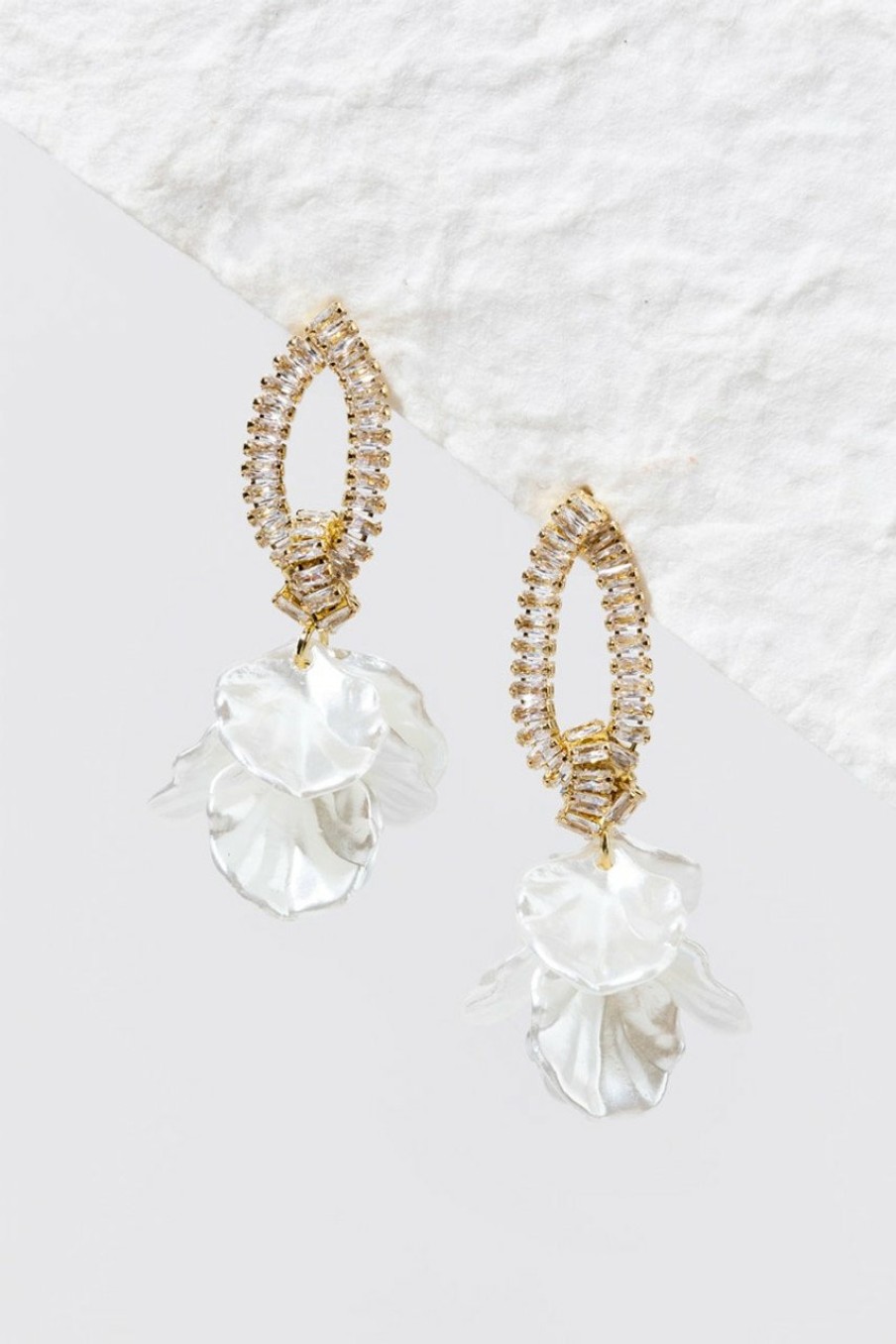 Francesca's Priya Baguette Twist Pearl Petal Earrings Ivory Earrings