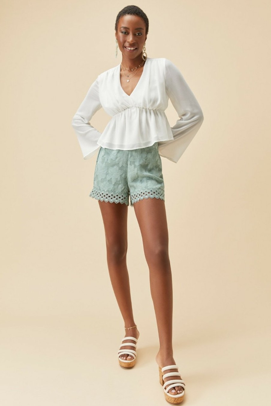 Francesca's Colette Jacquard Shorts Sage Green Shorts