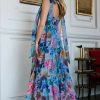 Francesca's Ivanna Tie Strap Tiered Floral Maxi Dress Light Blue Dresses