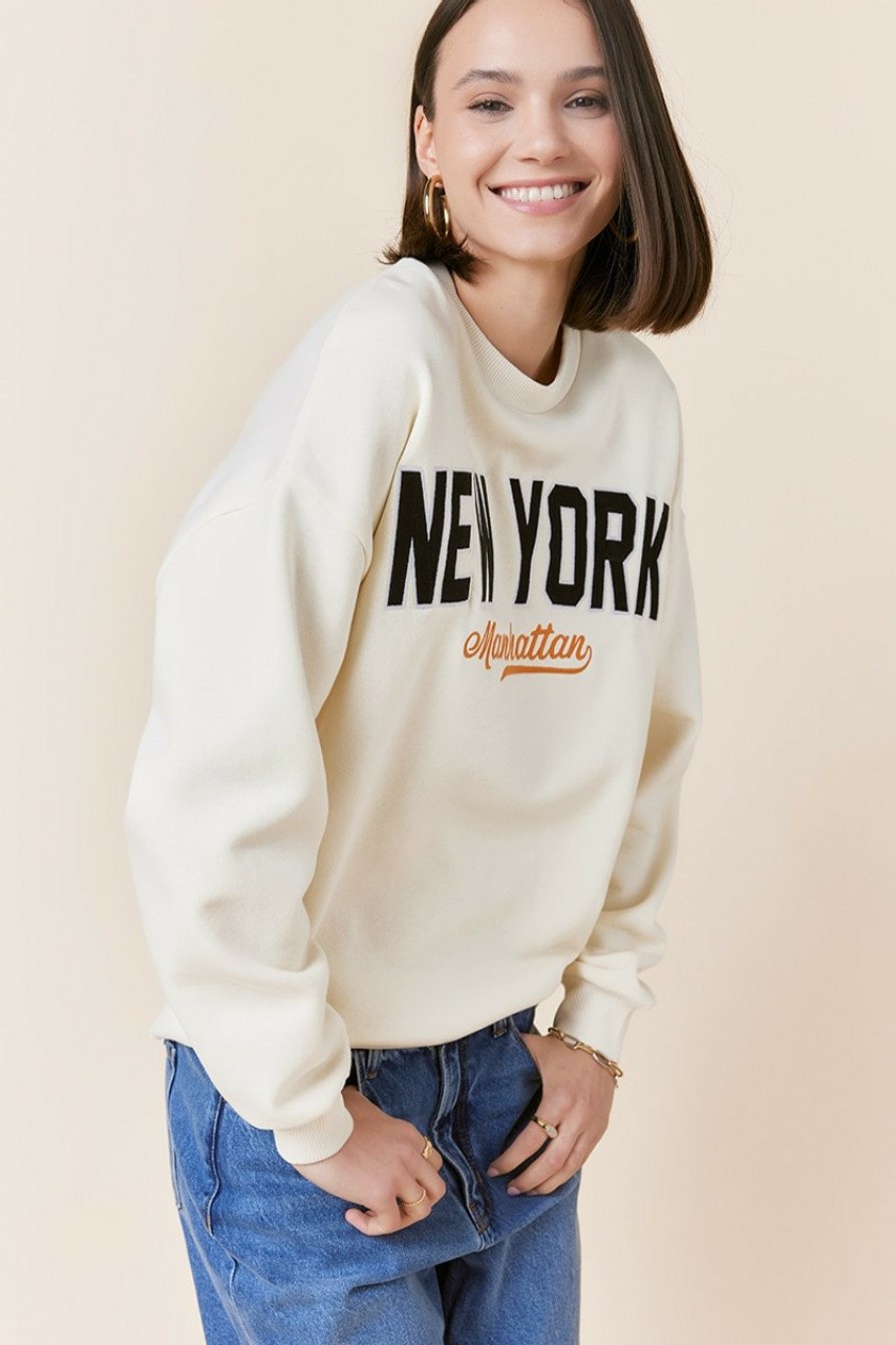 Francesca's New York Manhattan Crewneck Sweatshirt Ivory Tops