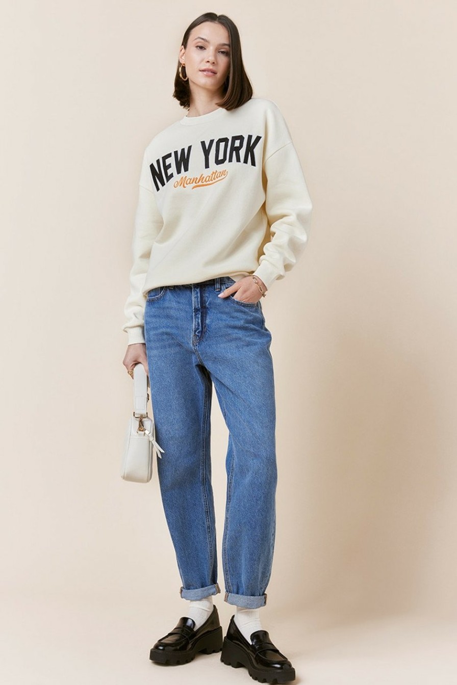 Francesca's New York Manhattan Crewneck Sweatshirt Ivory Tops