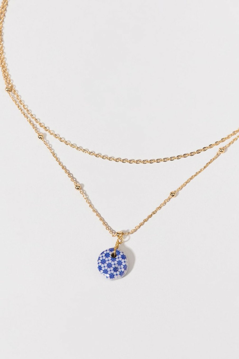 Francesca's Cheryl Ceramic Coin Pendant Necklace Blue Necklaces