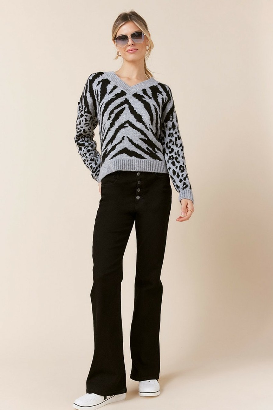 Francesca's Dianne Animal Print V Neck Pullover Tops