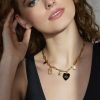 Francesca's Luxe 14K Gold Plated Celestial Charm Necklace Black Necklaces