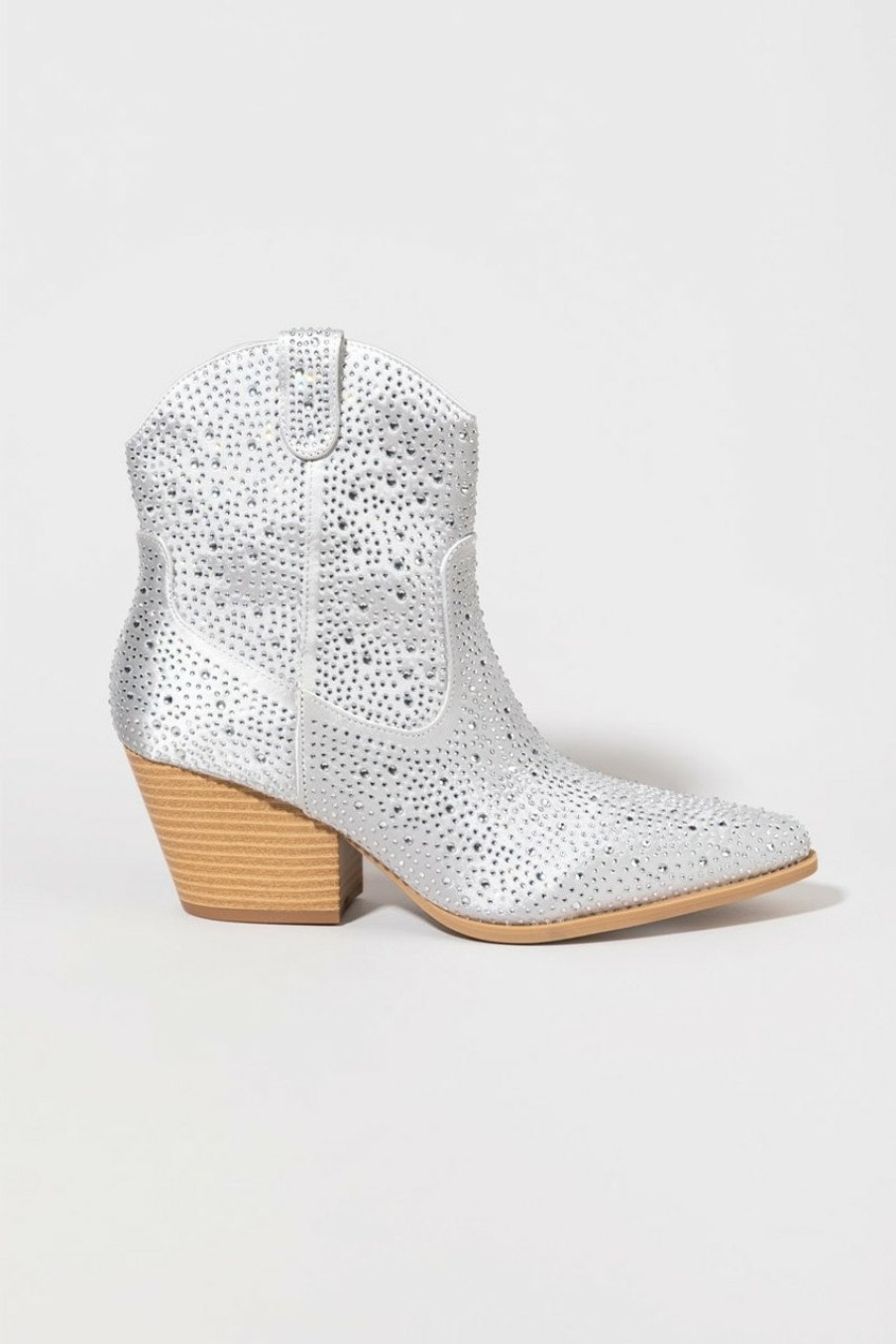 Francesca's Leslie Rhinestones Western Boots Silver Boots