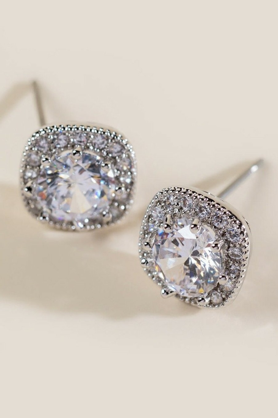 Francesca's Bria Cubic Zirconia Square Studs Crystal Earrings