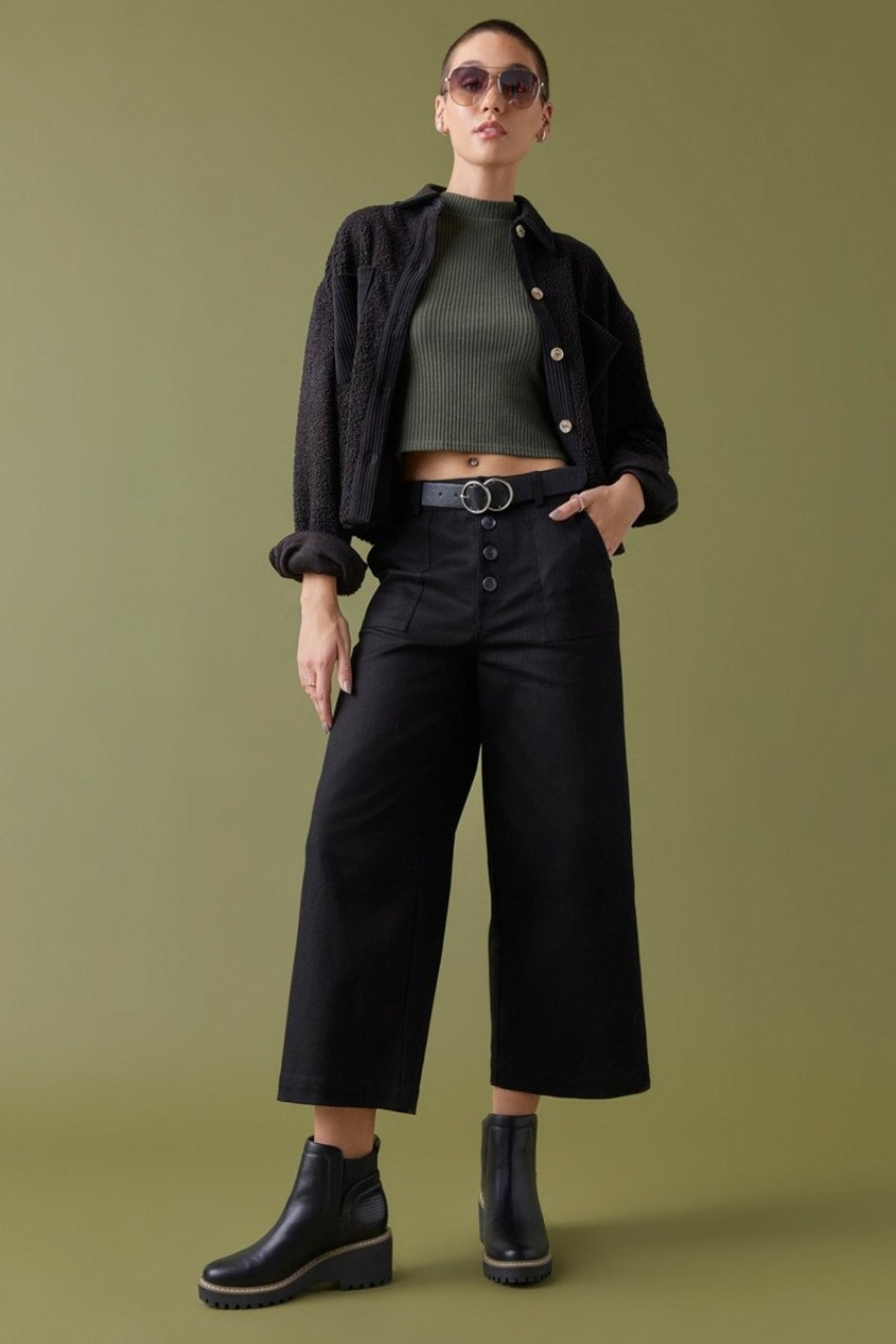 Francesca's Kayla Five Button Culotte Pants Black Pants