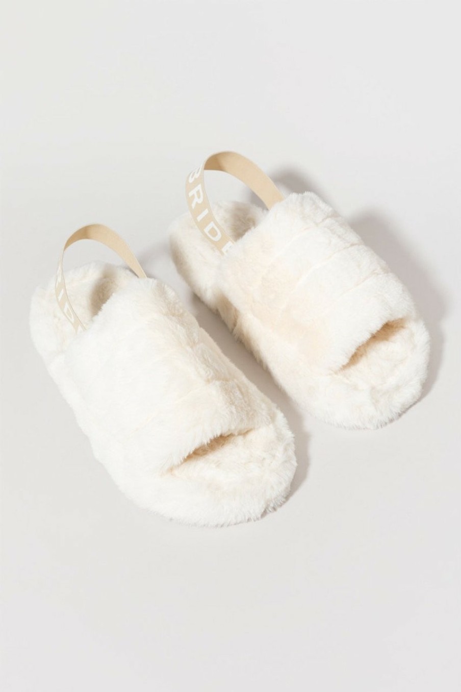 Francesca's Ashley Bride Strap Fuzzy Slippers Ivory Wedding Accessories