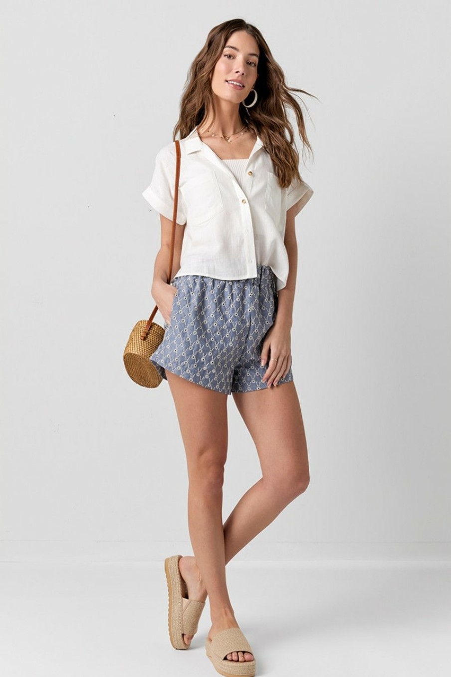 Francesca's Daphne Embroidered Linen Shorts Shorts