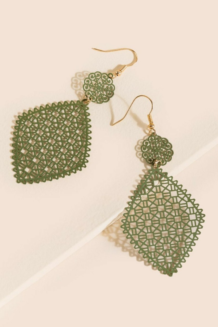 Francesca's Chayah Filigree Chandelier Earrings Olive Green Earrings