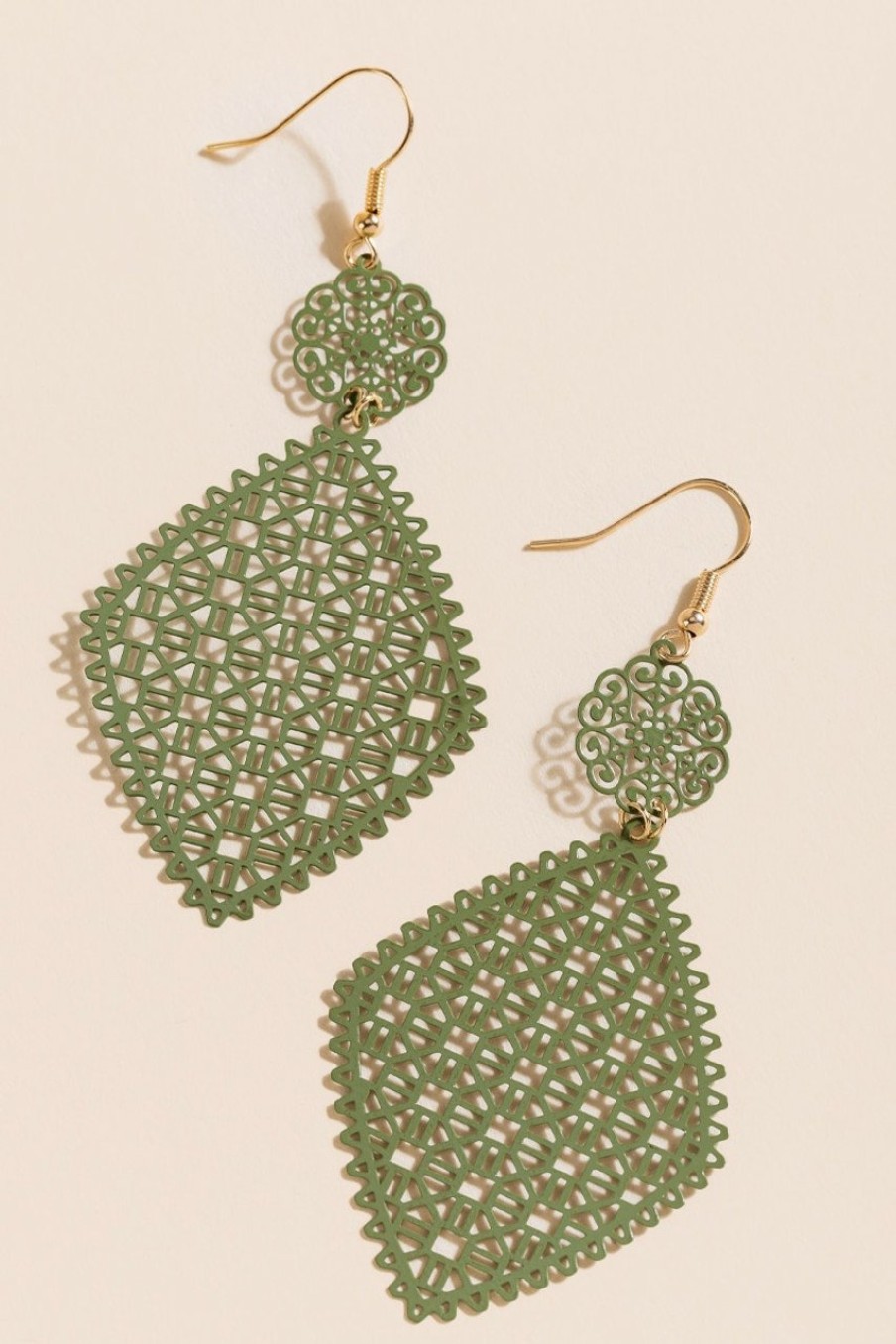 Francesca's Chayah Filigree Chandelier Earrings Olive Green Earrings