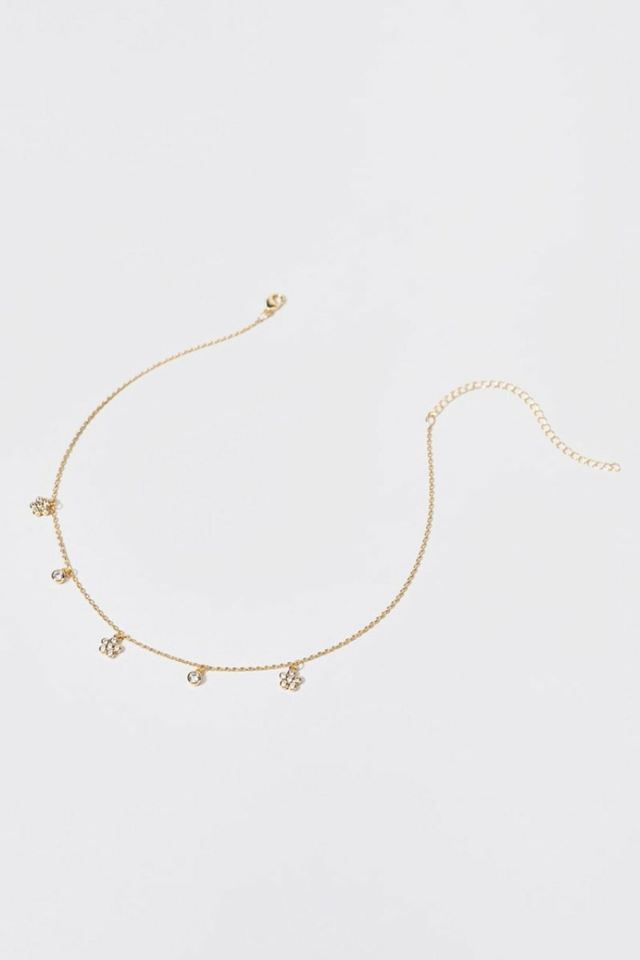 Francesca's Anne Pave Flower Bezel Station Necklace Gold Necklaces