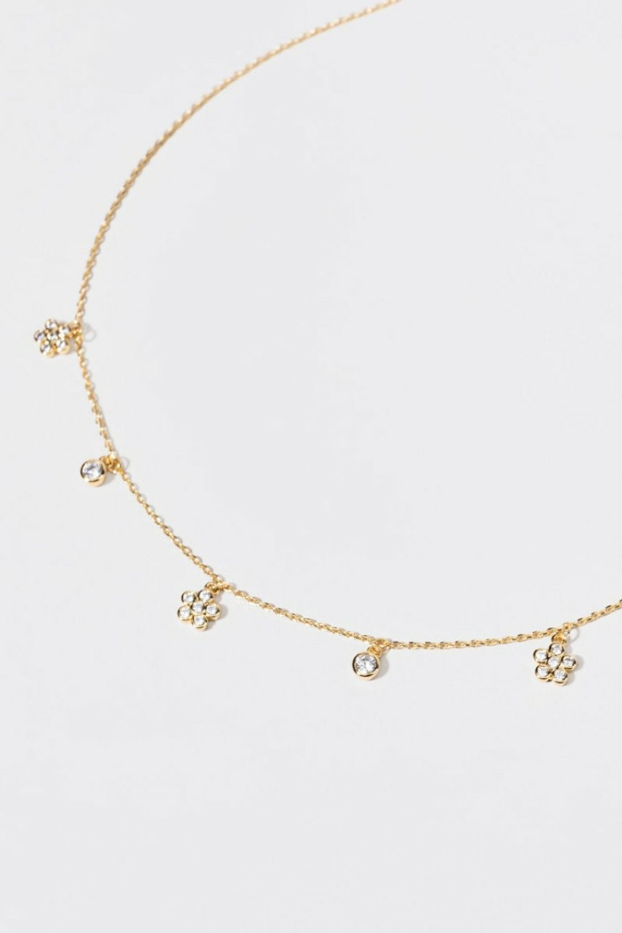 Francesca's Anne Pave Flower Bezel Station Necklace Gold Necklaces