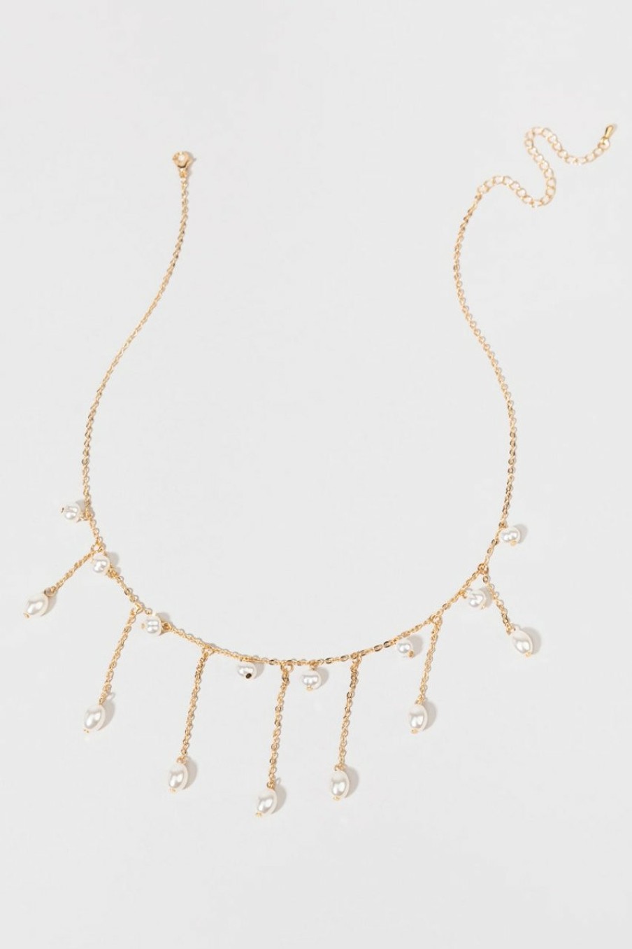 Francesca's Tria Pearl Drip Chain Necklace Gold Necklaces