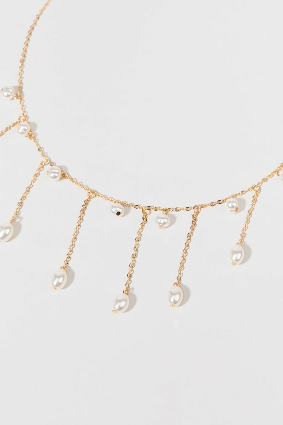 Francesca's Tria Pearl Drip Chain Necklace Gold Necklaces